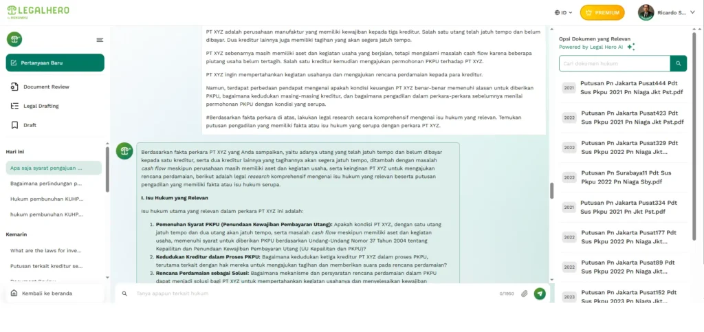 riset putusan pengadilan dengan AI legal hero